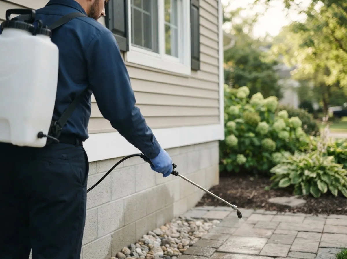 Pest control technician inspecting a home in Waco, NE
